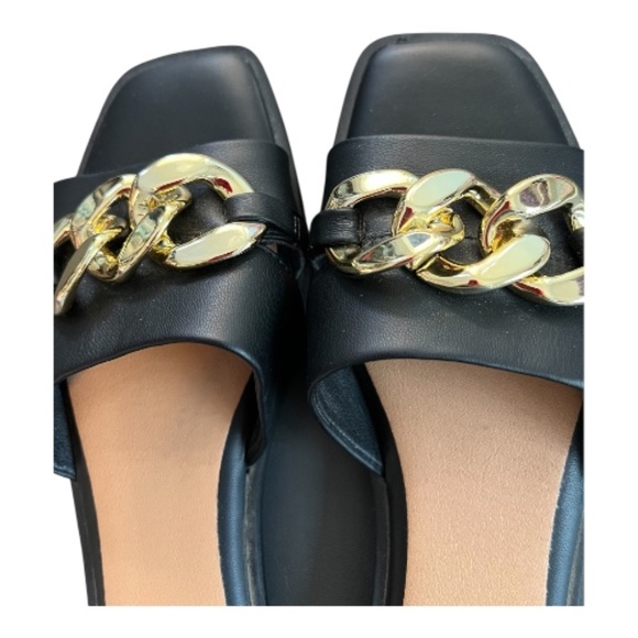 EUC Time & Tru black memory foam slides gold chain | size 7.5 - Picture 2 of 6